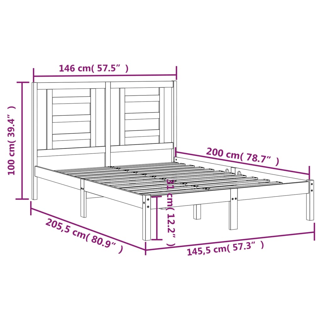 Sengeramme uten madrass 140x200 cm heltre furu