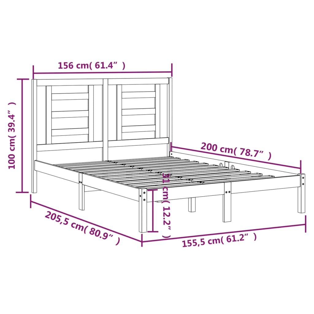 Sengeramme uten madrass 150x200 cm heltre furu