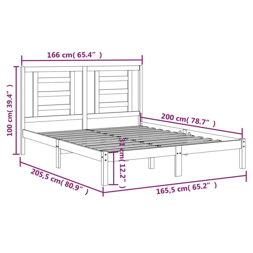Sengeramme uten madrass hvit 160x200 cm heltre furu