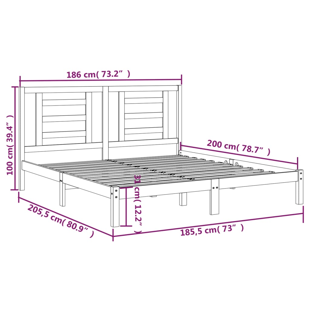 Sengeramme hvit heltre 180x200 cm Super King