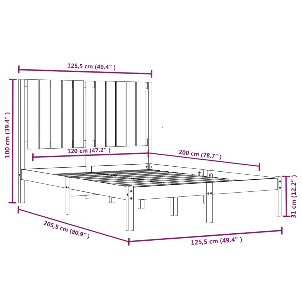 Sengeramme uten madrass 120x200 cm heltre furu