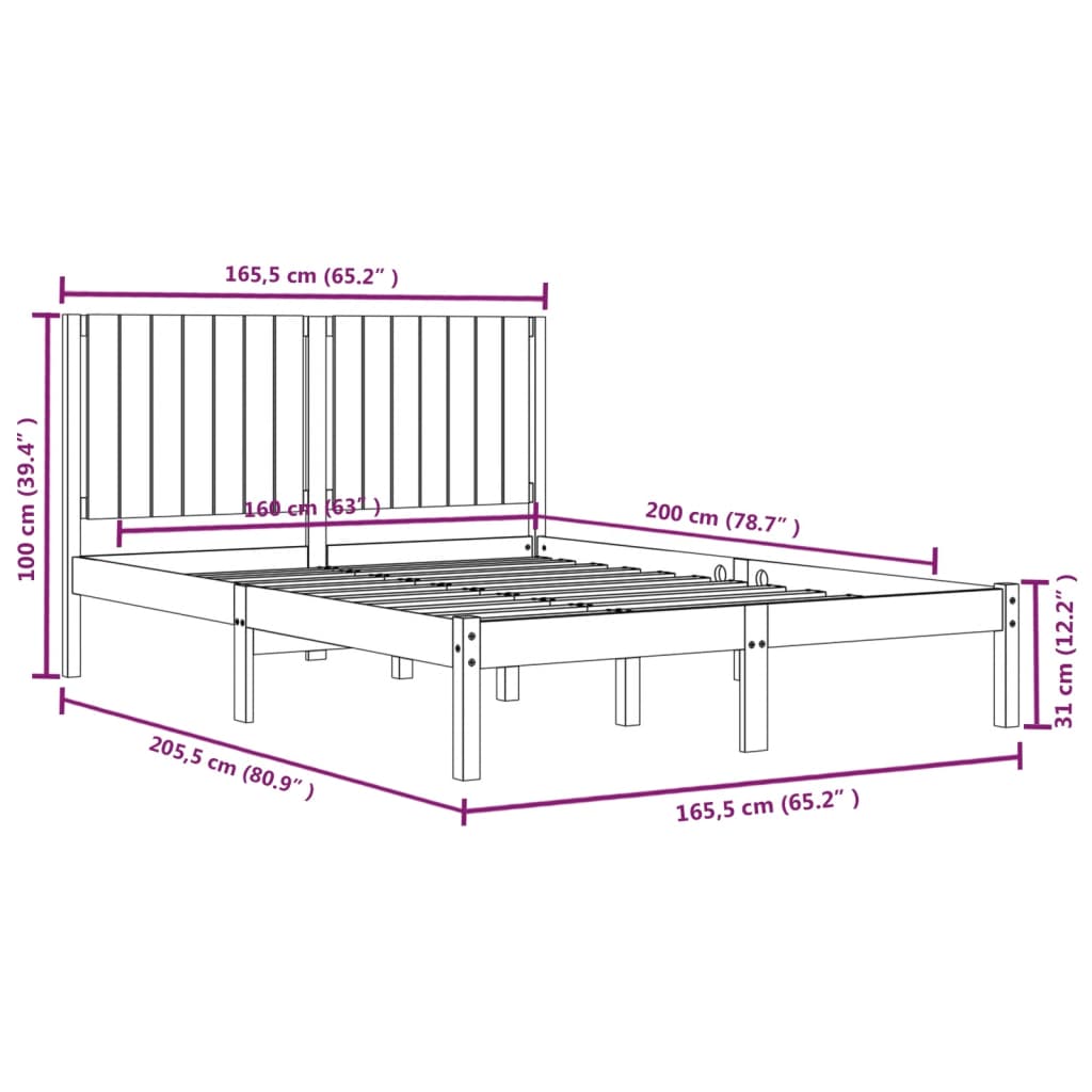 Sengeramme uten madrass 160x200 cm heltre furu