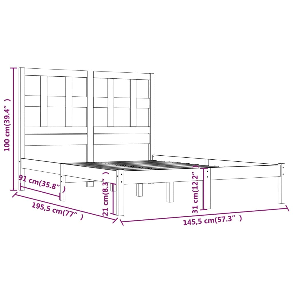 Sengeramme uten madrass hvit 140x190 cm heltre furu