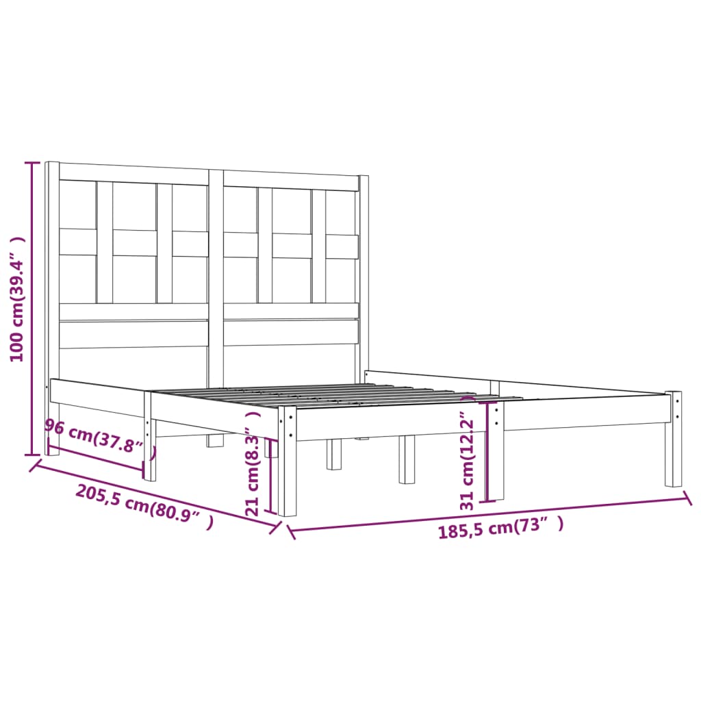 Sengeramme uten madrass hvit 180x200 cm heltre furu