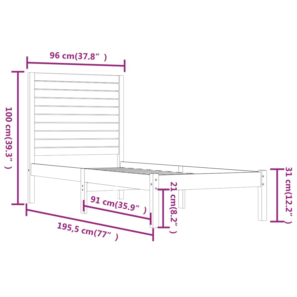 Sengeramme hvit heltre 90x190 cm Single