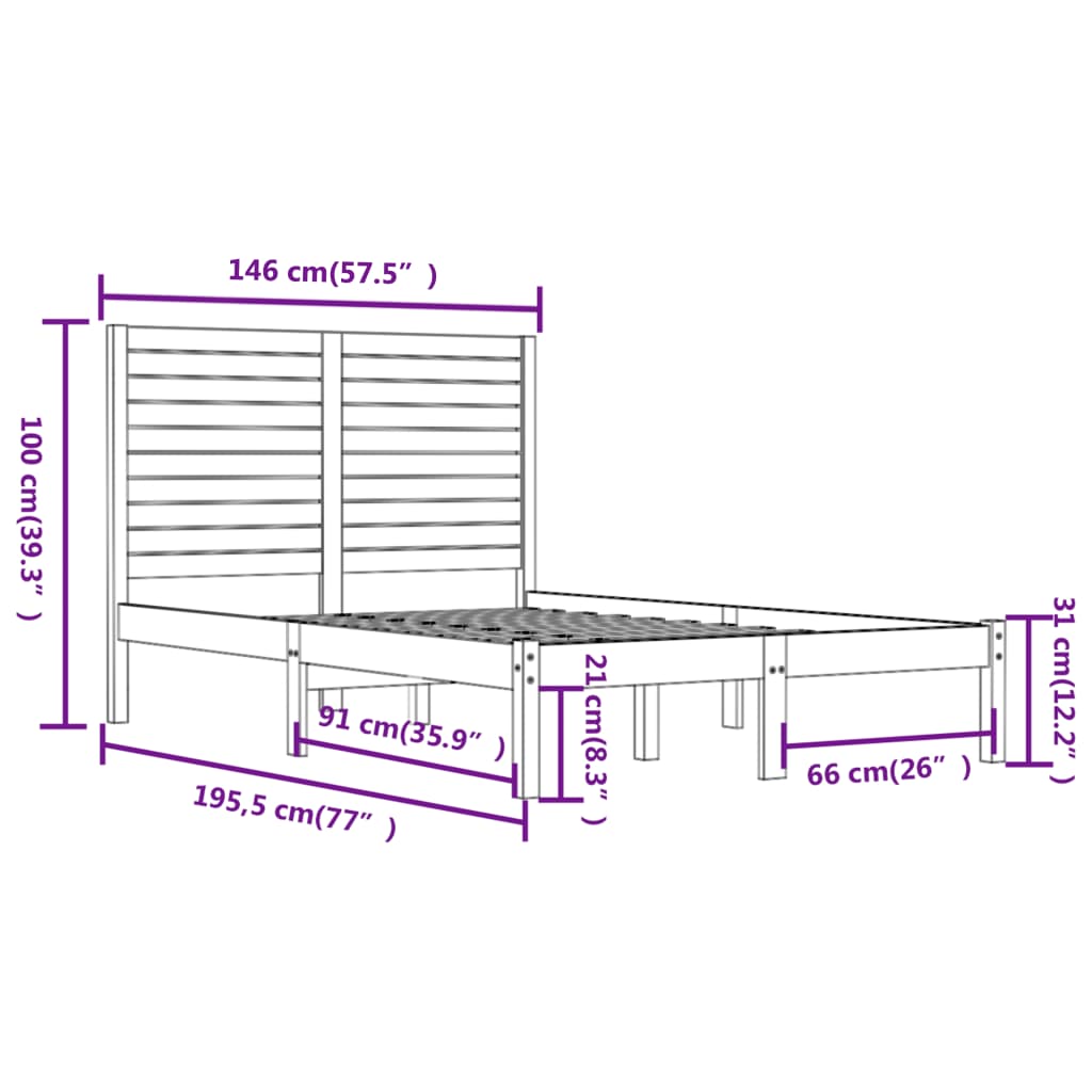 Sengeramme hvit heltre 140x190 cm