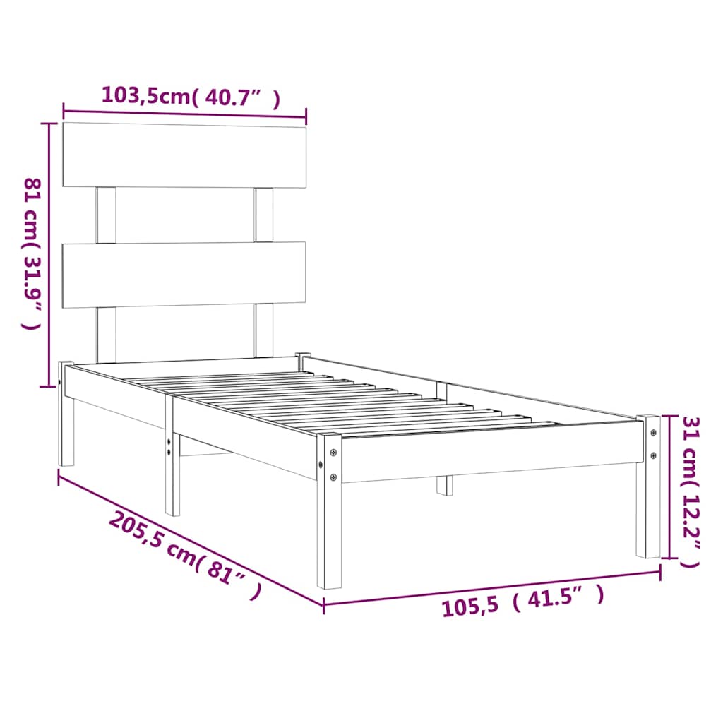Sengeramme hvit heltre 100x200 cm