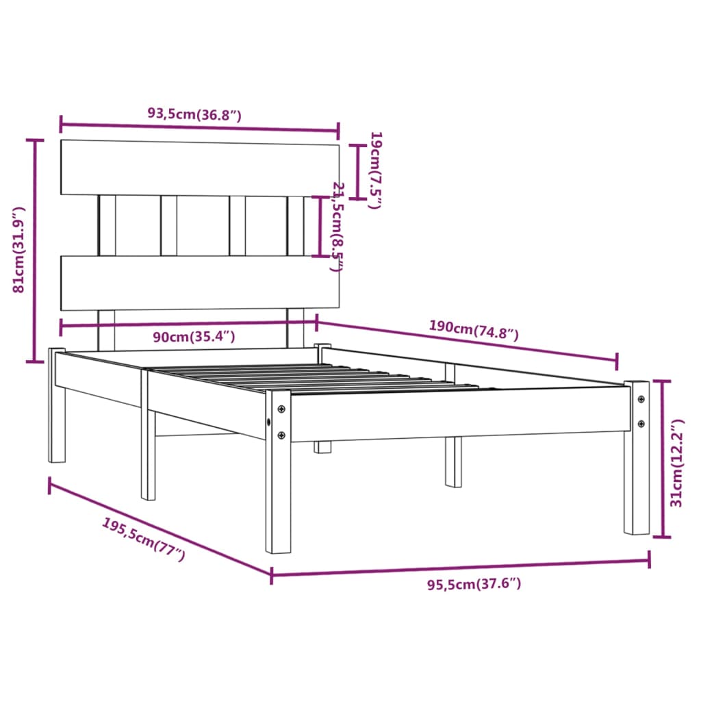 Sengeramme heltre furu 90x190 cm Single