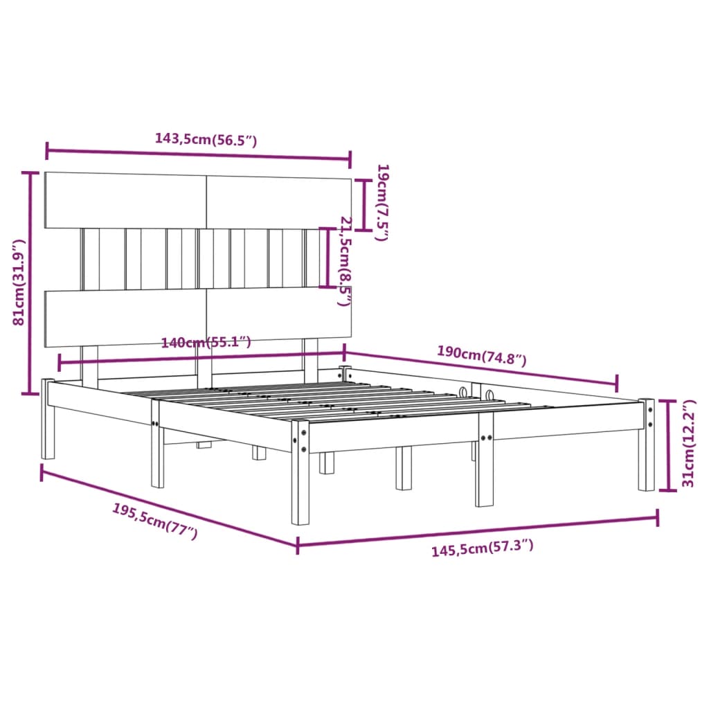 Sengeramme hvit heltre 140x190 cm