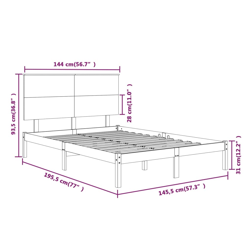 Sengeramme uten madrass hvit 140x190 cm heltre furu