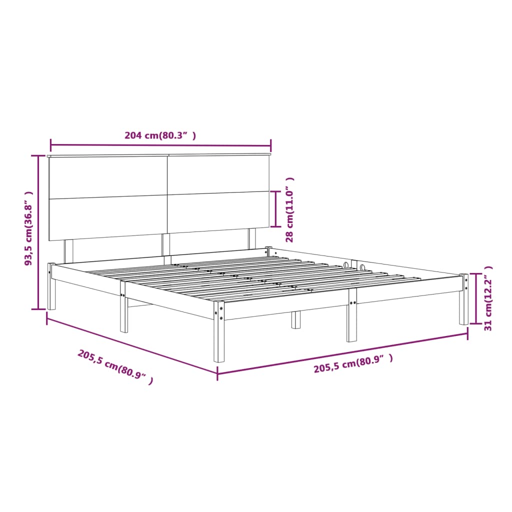 Sengeramme med madrass 200x200 cm heltre furu