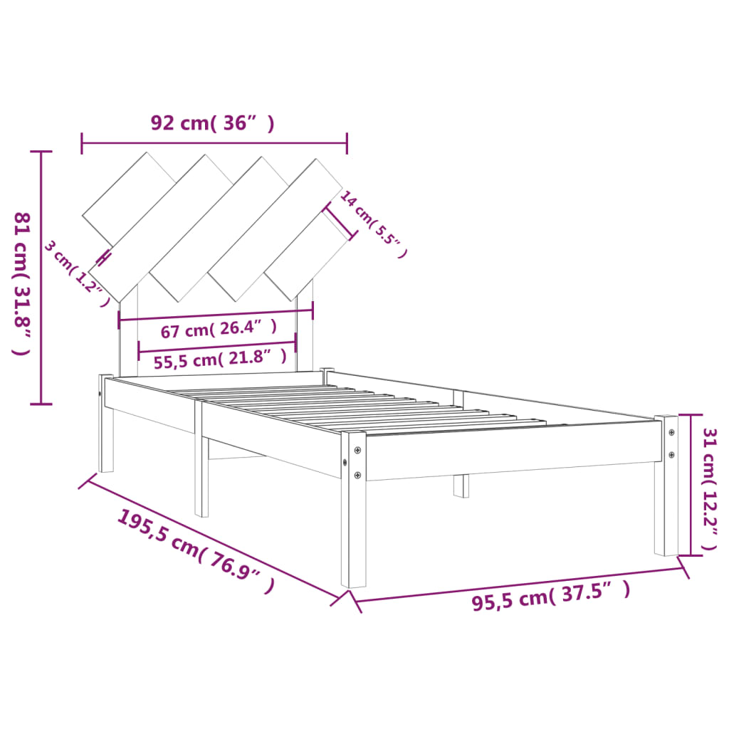 Sengeramme 90x190 cm Single heltre