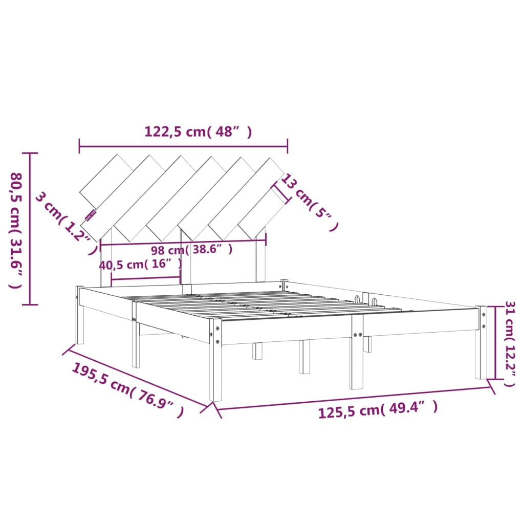 Sengeramme hvit 120x190 cm Small Double heltre