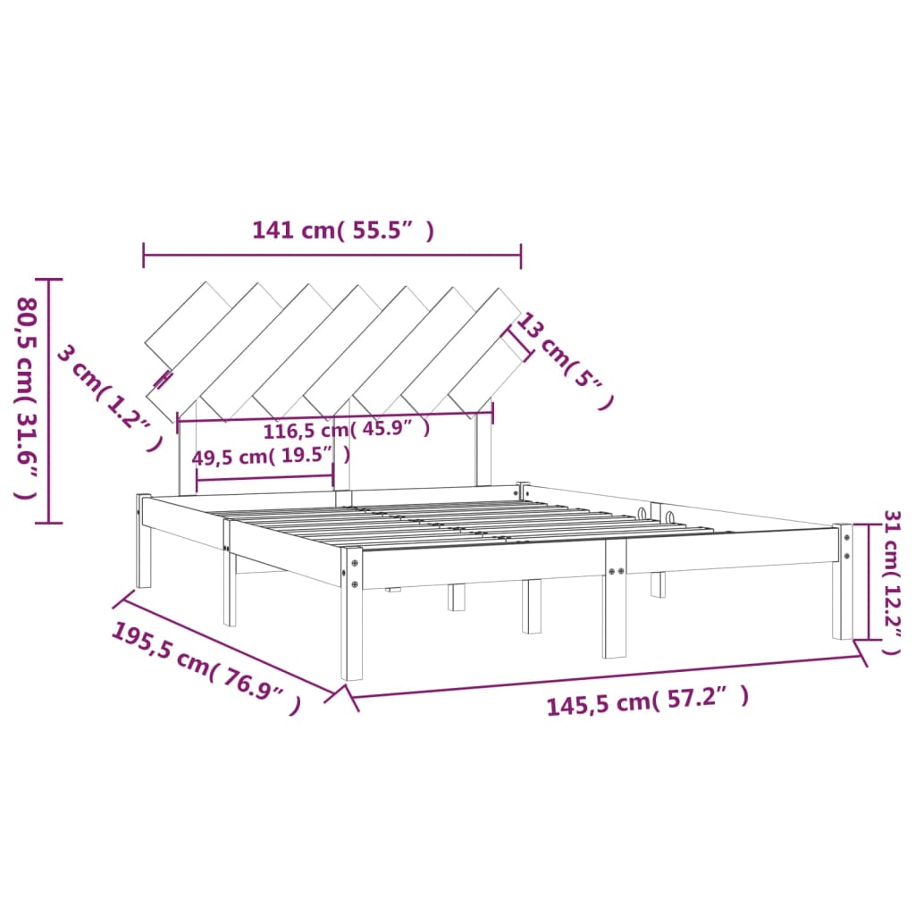 Sengeramme hvit 140x190 cm heltre