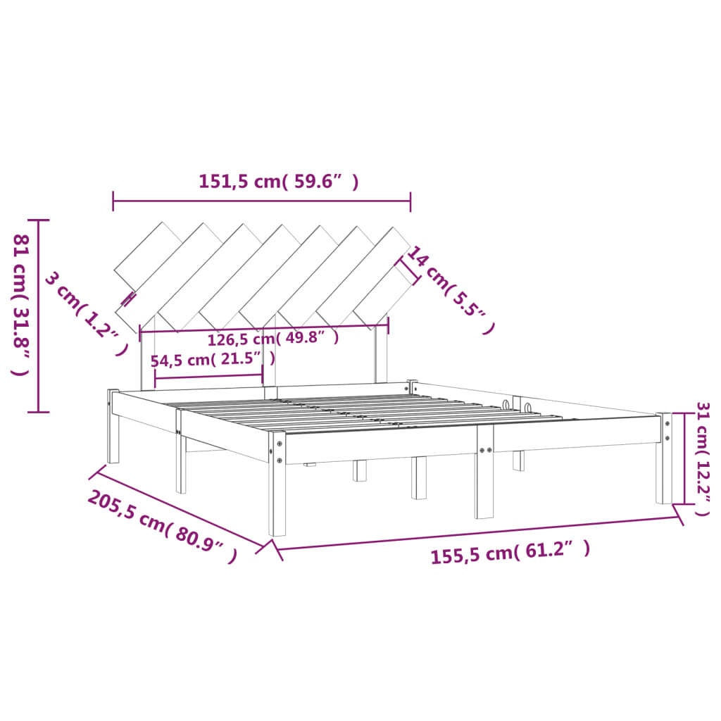 Sengeramme 150x200 cm King Size heltre