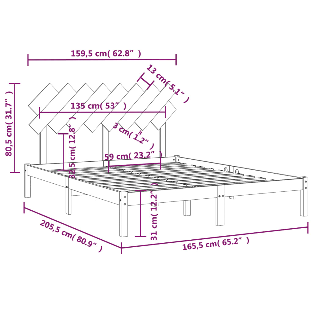 Sengeramme hvit 160x200 cm heltre