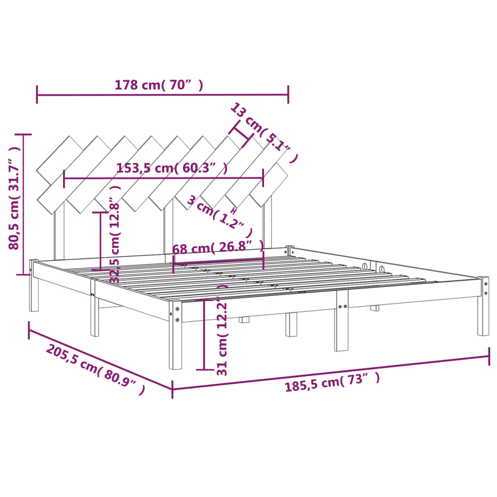 Sengeramme hvit 180x200 cm Super King heltre
