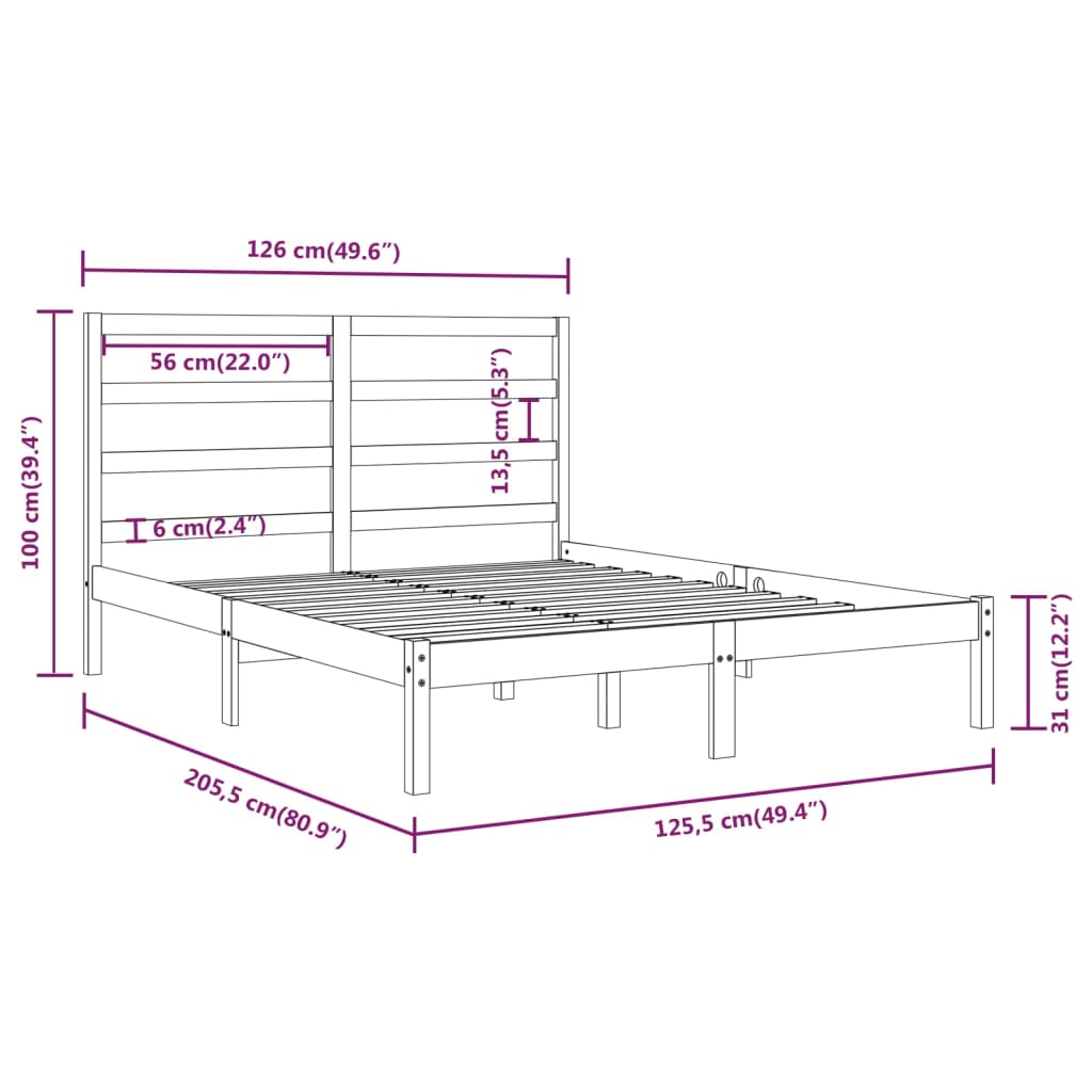 Sengeramme uten madrass 120x200 cm heltre furu