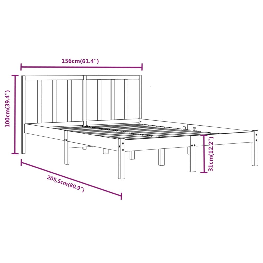 Sengeramme svart heltre furu 150x200 cm King Size