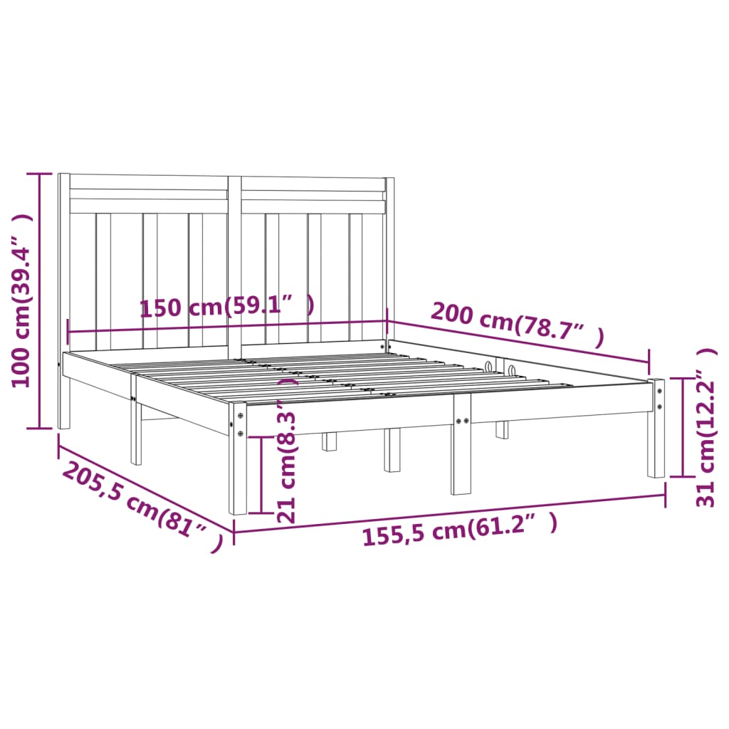 Sengeramme svart heltre 150x200 cm King Size