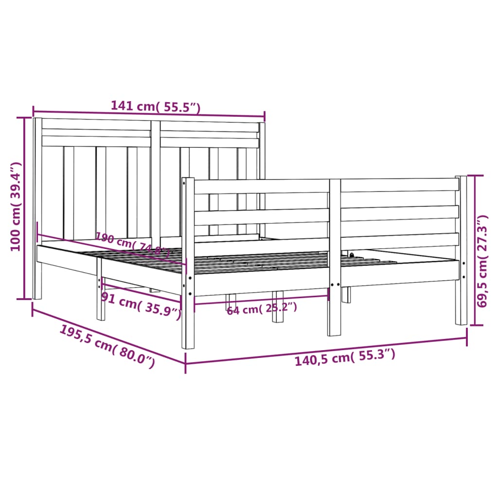 Sengeramme hvit heltre 135x190 cm Double