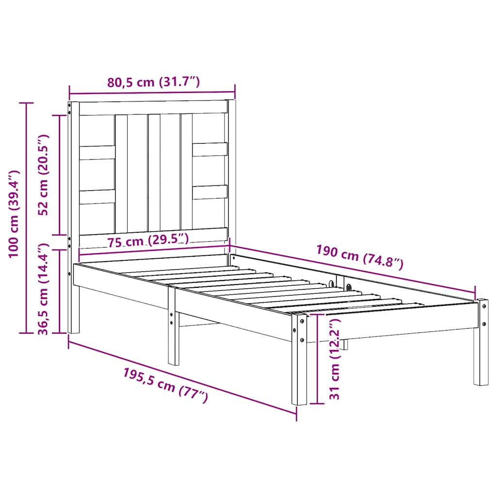 Sengeramme heltre 75x190 cm