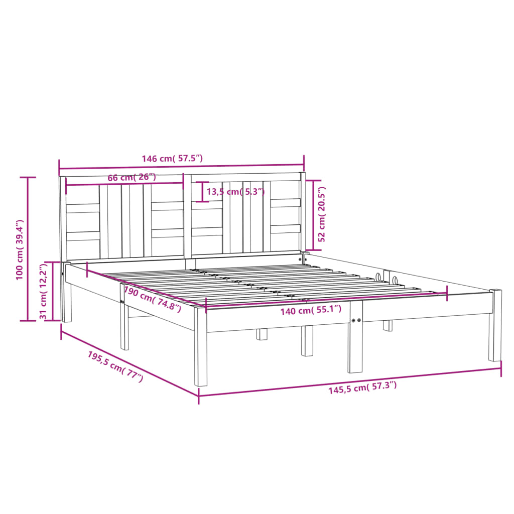Sengeramme svart heltre 140x190 cm