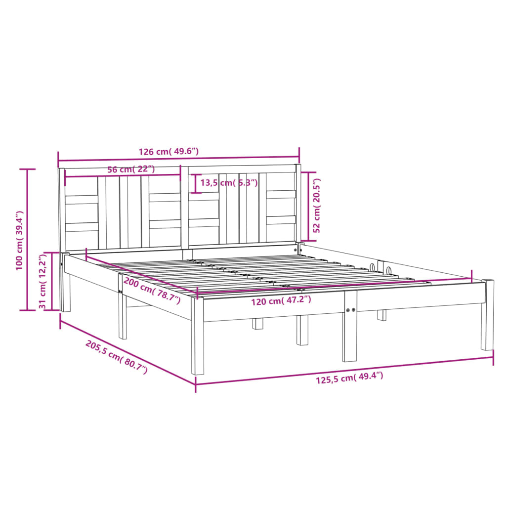 Sengeramme hvit heltre 120x200 cm
