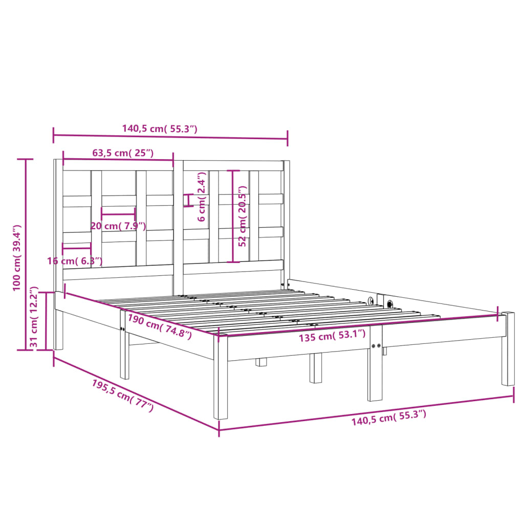 Sengeramme heltre 135x190 cm Double