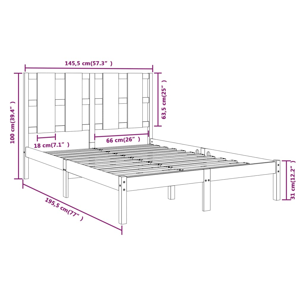 Sengeramme uten madrass 140x190 cm heltre furu