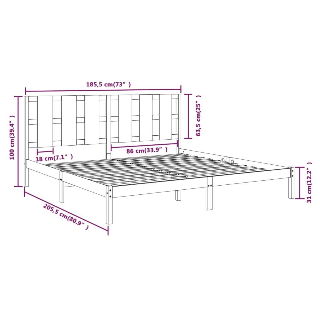 Sengeramme hvit heltre 180x200 cm Super King