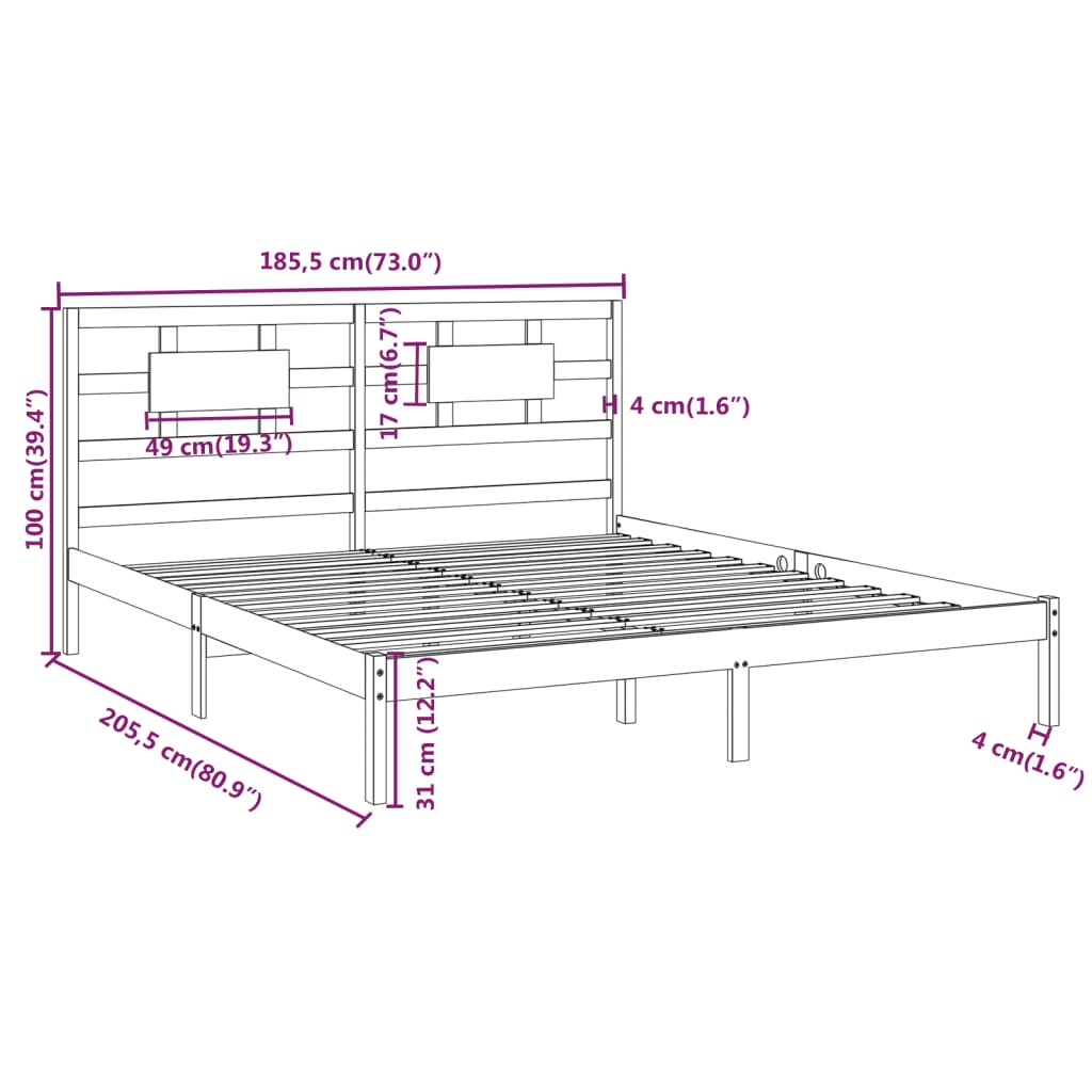 Sengeramme hvit heltre 180x200 cm Super King