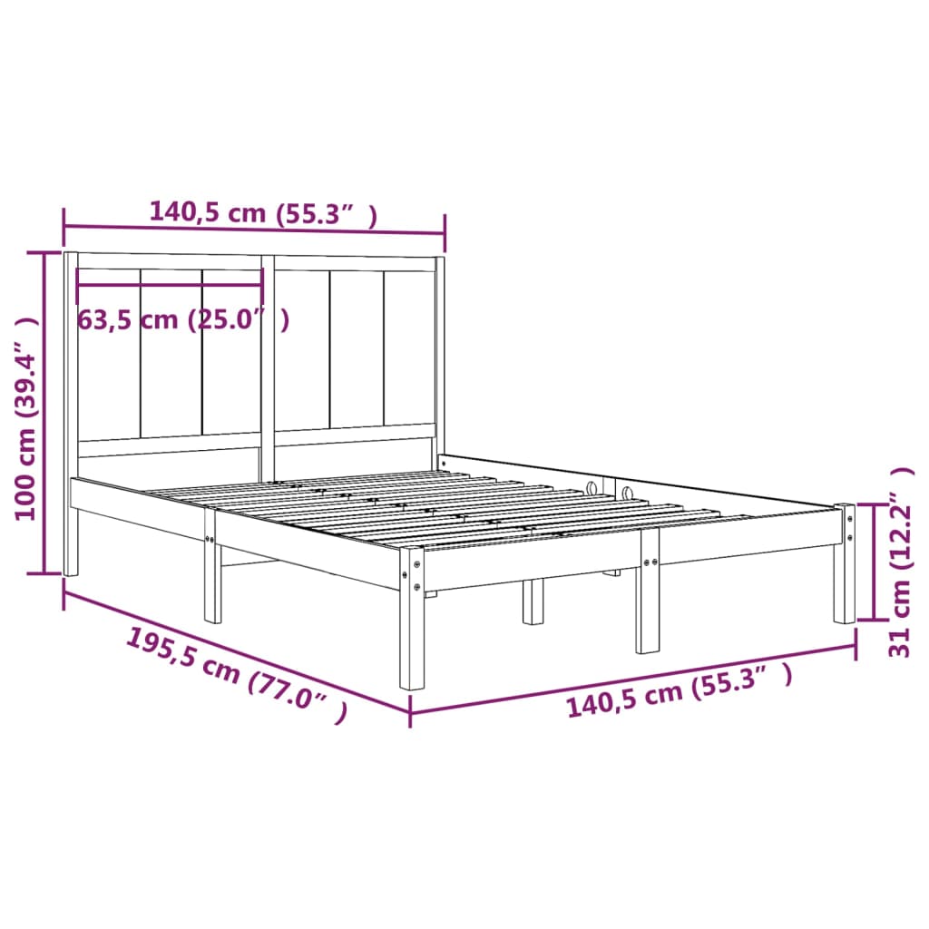 Sengeramme uten madrass hvit 135x190 cm heltre furu