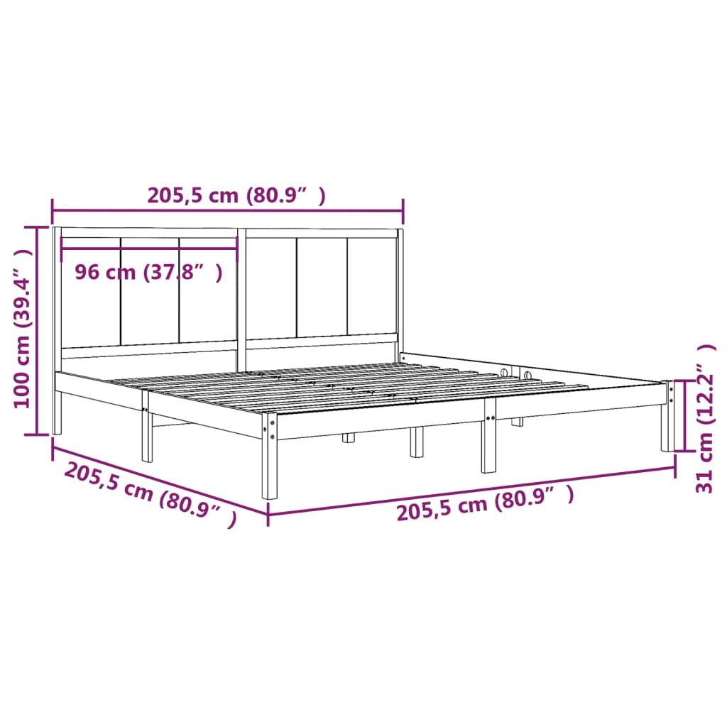 Sengeramme svart heltre furu 200x200 cm