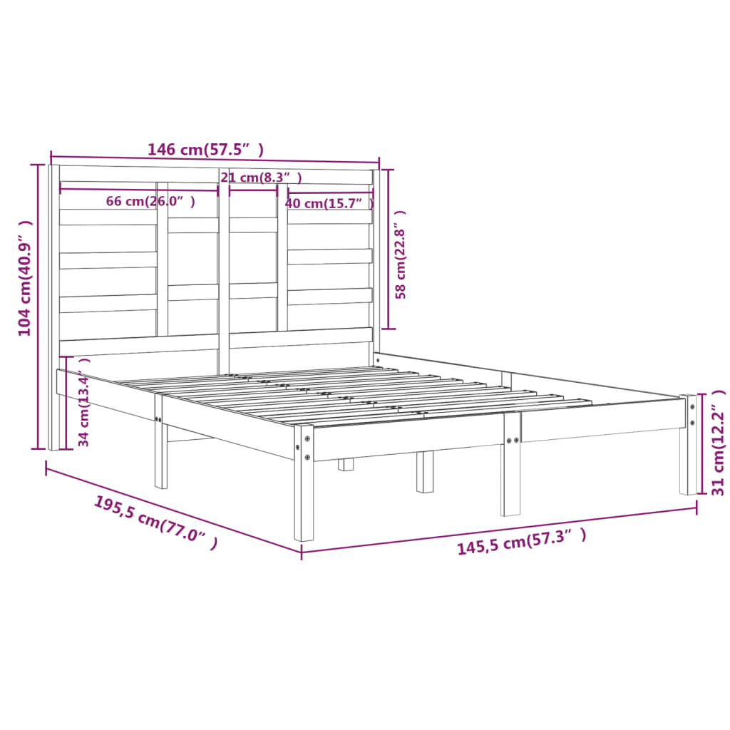 Sengeramme hvit heltre 140x190 cm