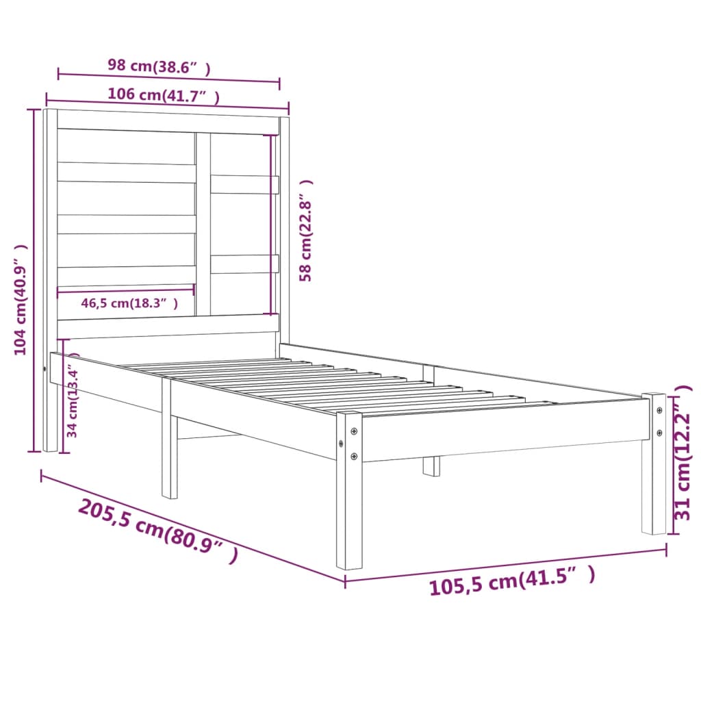 Sengeramme heltre furu 100x200 cm