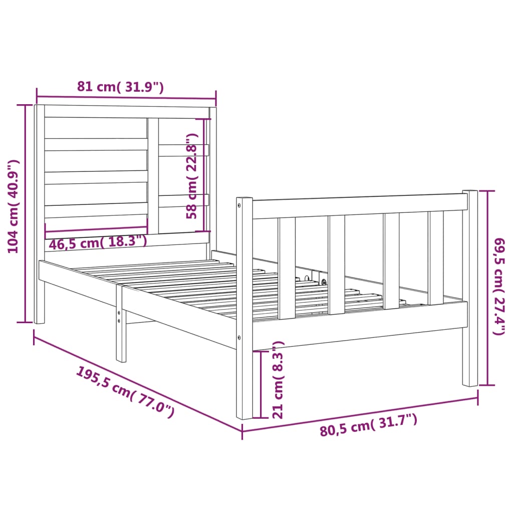 Sengeramme heltre 75x190 cm