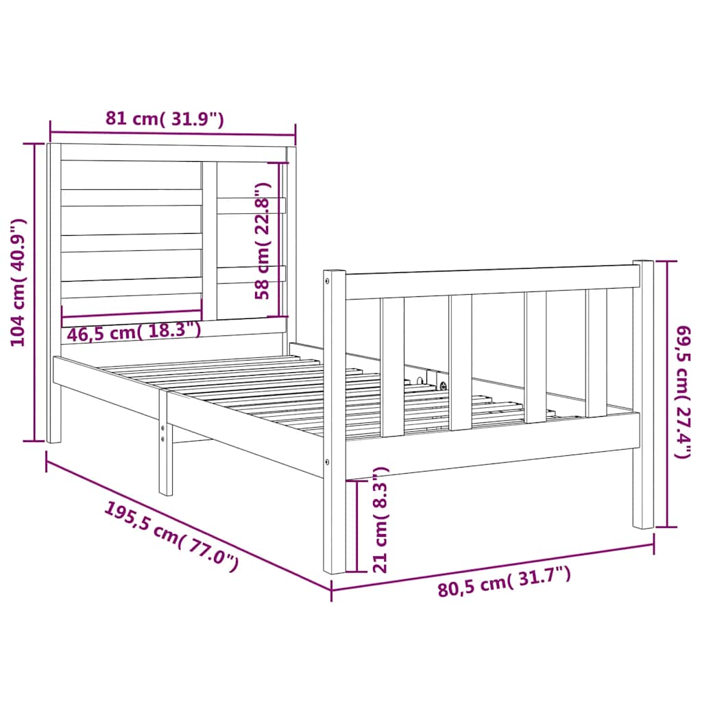 Sengeramme svart heltre 75x190 cm Small Single