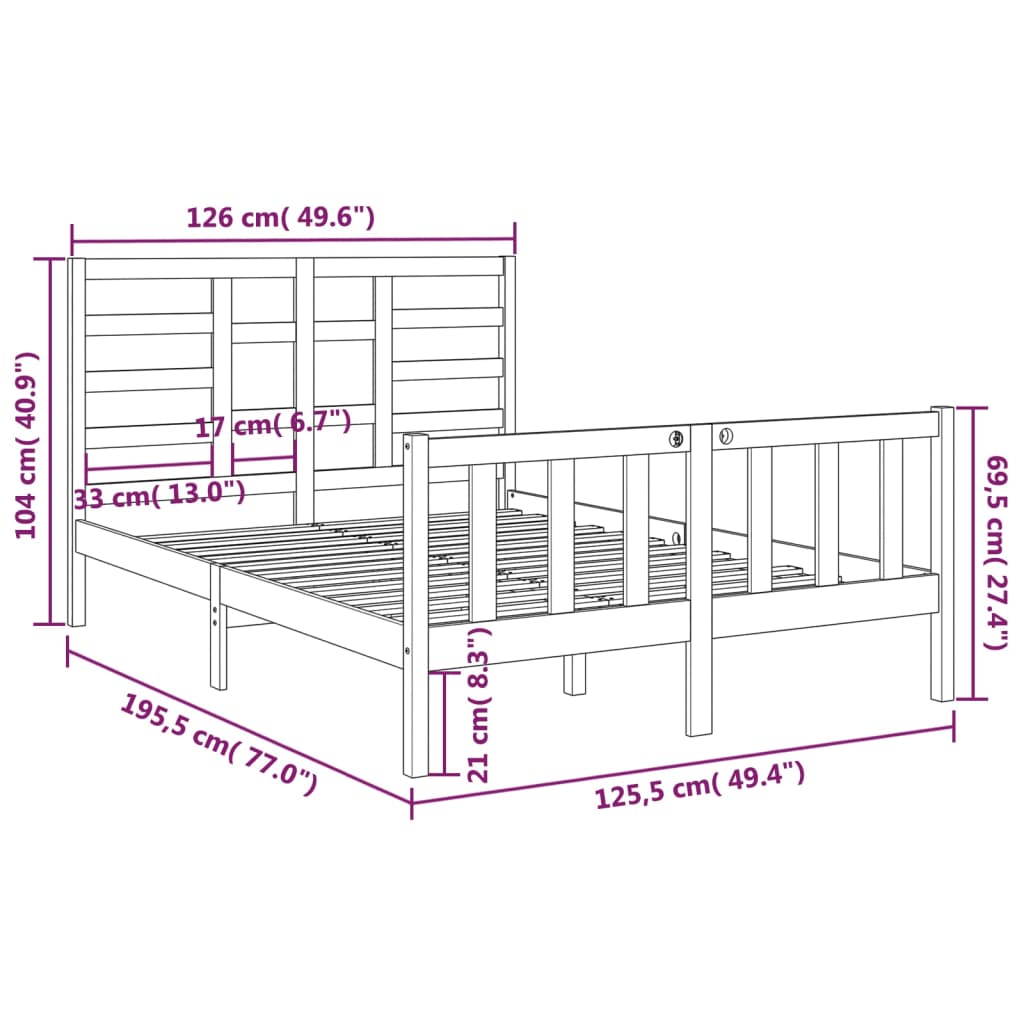Sengeramme hvit heltre 120x190 cm Small Double