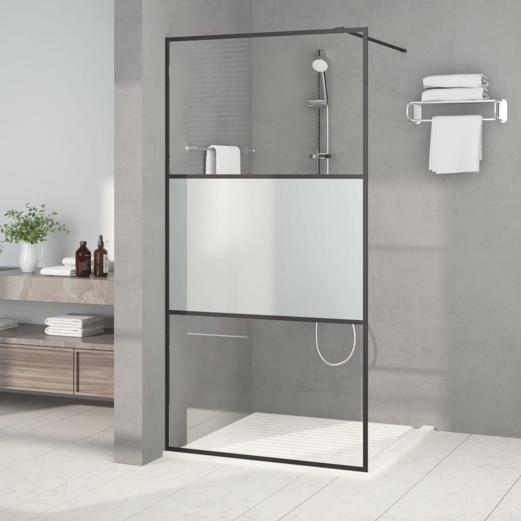 Dusjvegg svart 100x195 cm halvfrostet ESG-glass
