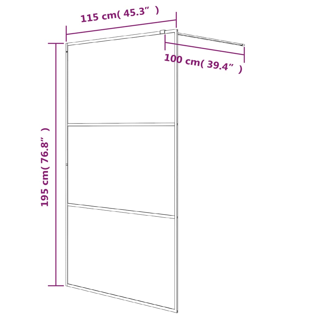 Dusjvegg svart 115x195 cm halvfrostet ESG-glass