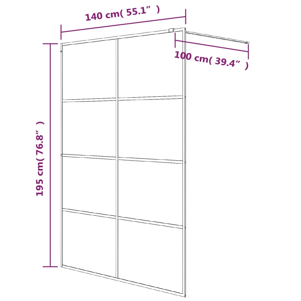 Dusjvegg svart 140x195 cm halvfrostet ESG-glass