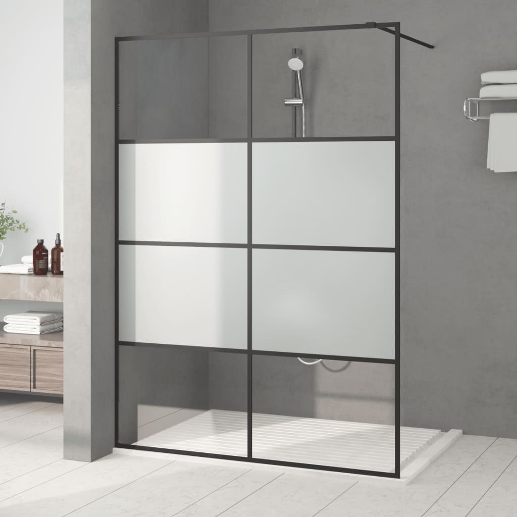 Dusjvegg svart 140x195 cm halvfrostet ESG-glass