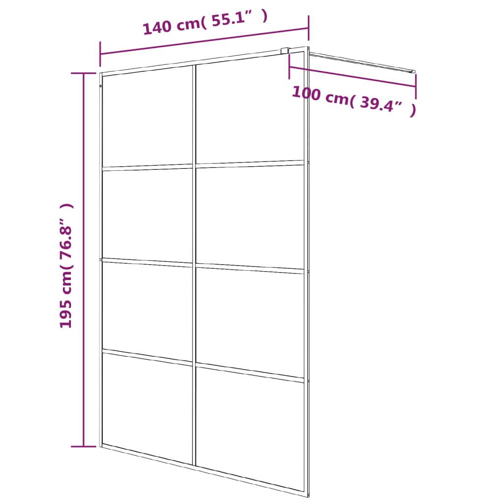 Dusjvegg sølv 140x195 cm klart ESG-glass