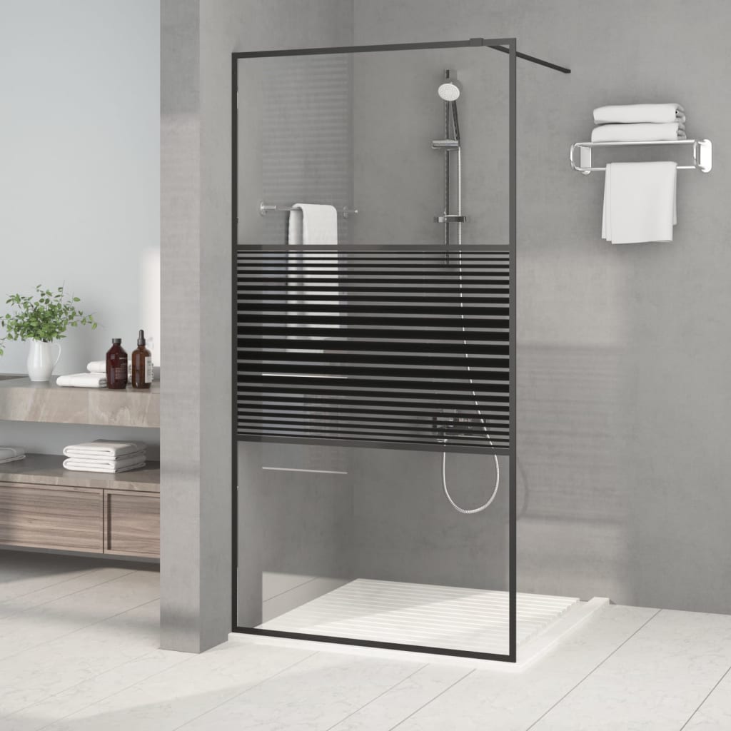 Dusjvegg svart 100x195 cm klart ESG-glass