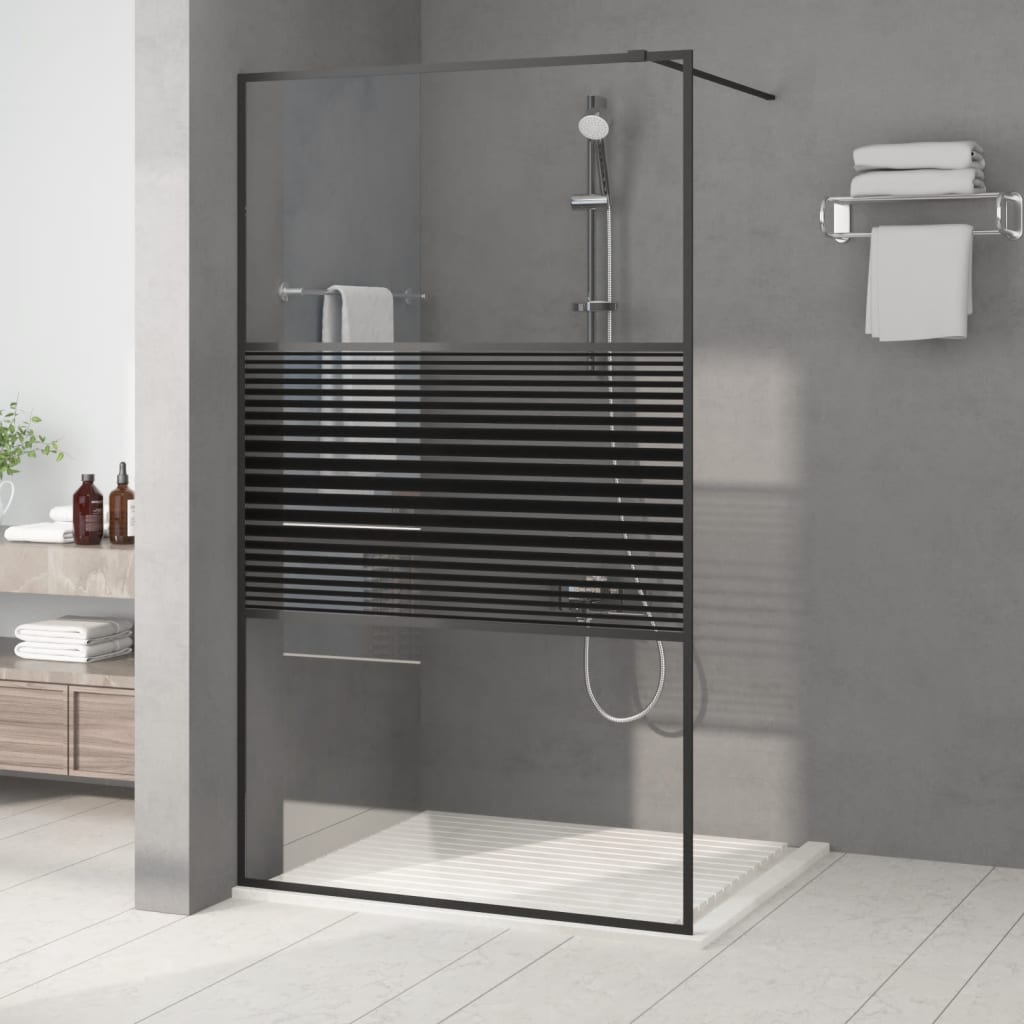 Dusjvegg svart 115x195 cm klart ESG-glass