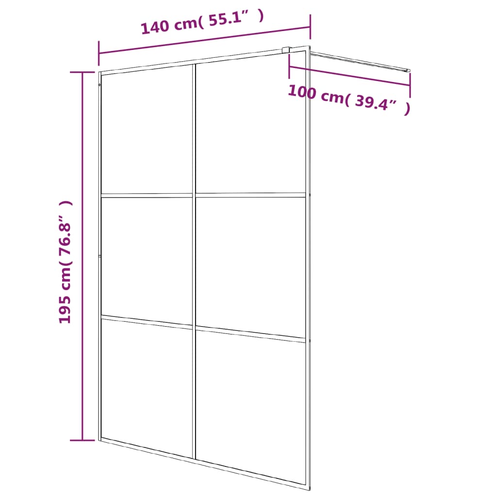 Dusjvegg svart 140x195 cm klart ESG-glass