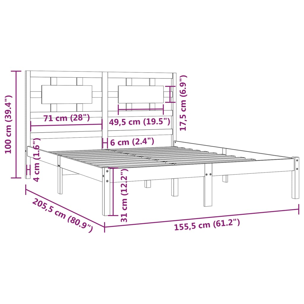 Sengeramme uten madrass 150x200 cm heltre furu