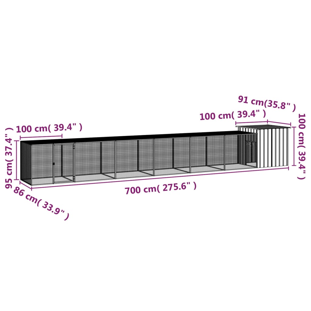 Kyllingbur antrasitt 700x91x100 cm galvanisert stål