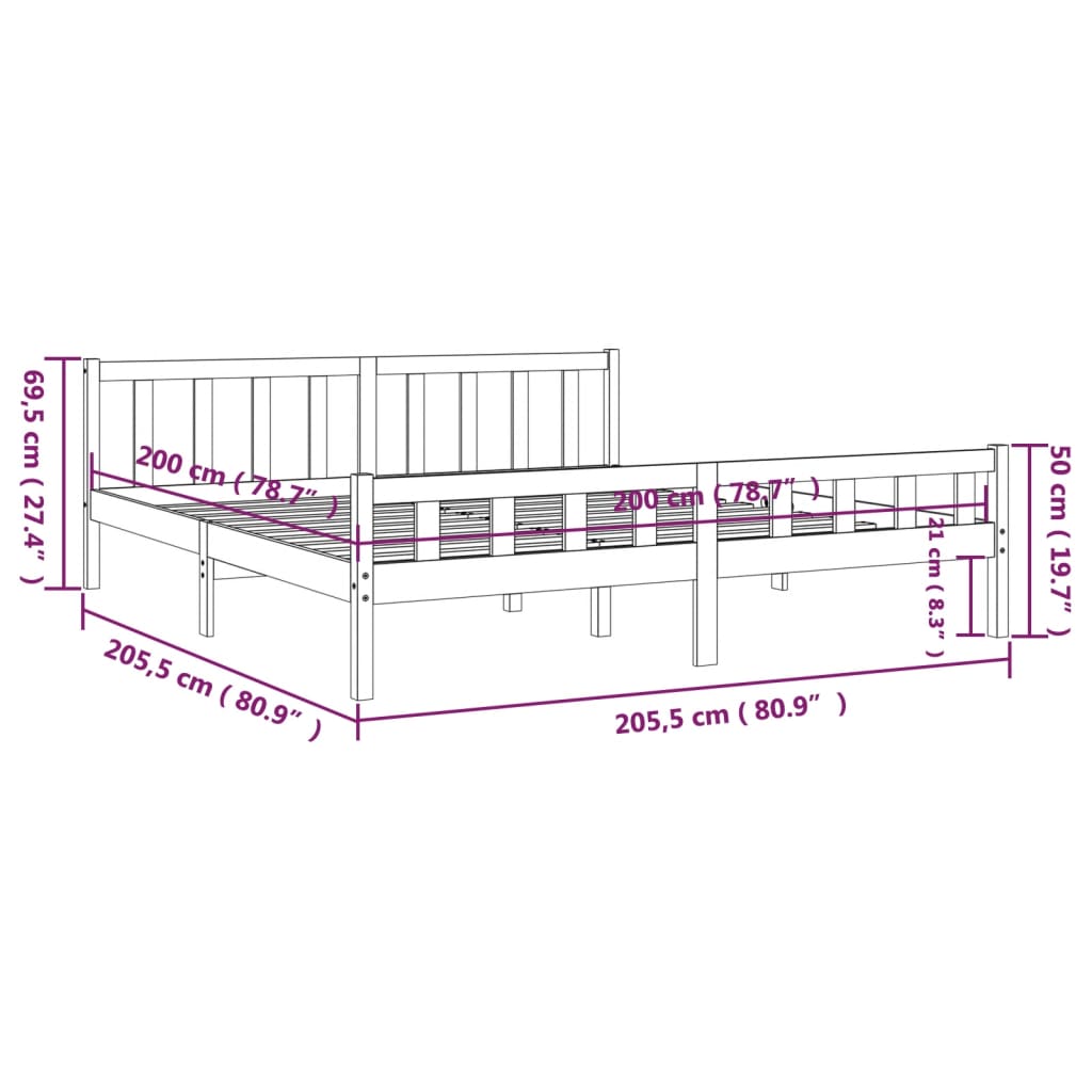 Sengeramme honningbrun heltre 200x200 cm